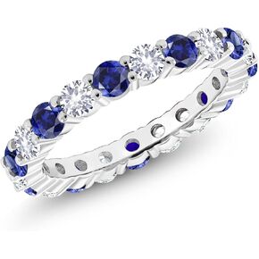 Gem Stone King 1.40 Cttw Round Blue Created Sapphire Eternity Band Ring for Women | 925 Sterling Silver | Gemstone Birthstone | Round 3MM | Available In Size 5, 6, 7, 8, 9 in Saudi Arabia