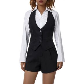 Meihuida Women Suit Vest Sleeveless V Neck Button Up Dressy Casual Fitted Waistcoat in Kuwait