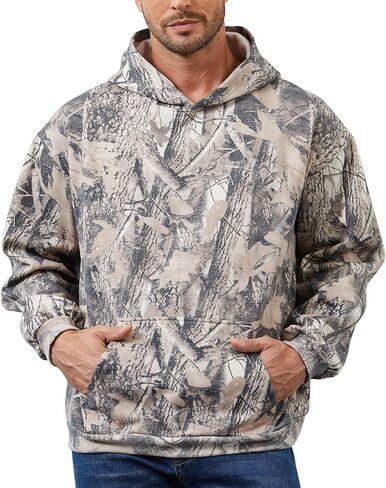 Mens Camo Hoodies Maple Leaf Print Oversized Hooded Sweatshirt Fleece Pullover Sweatshirts Long Sleeve with Pocket in Kuwait