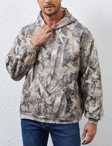 Mens Camo Hoodies Maple Leaf Print Oversized Hooded Sweatshirt Fleece Pullover Sweatshirts Long Sleeve with Pocket in Kuwait