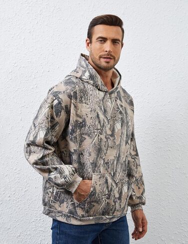 Mens Camo Hoodies Maple Leaf Print Oversized Hooded Sweatshirt Fleece Pullover Sweatshirts Long Sleeve with Pocket in Kuwait