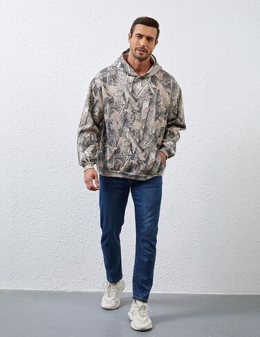 Mens Camo Hoodies Maple Leaf Print Oversized Hooded Sweatshirt Fleece Pullover Sweatshirts Long Sleeve with Pocket in Kuwait