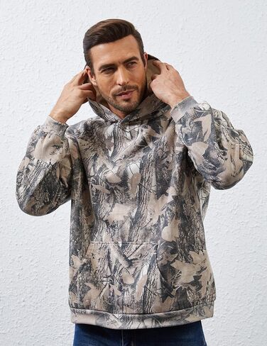 Mens Camo Hoodies Maple Leaf Print Oversized Hooded Sweatshirt Fleece Pullover Sweatshirts Long Sleeve with Pocket in Kuwait