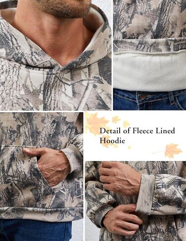 Mens Camo Hoodies Maple Leaf Print Oversized Hooded Sweatshirt Fleece Pullover Sweatshirts Long Sleeve with Pocket in Kuwait