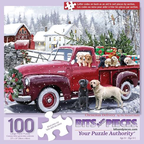 Bits and Pieces - 50 Piece Jigsaw Puzzle for Seniors - 15" x 19" - Christmas Delivery - 50 pc Large Lettered Pieces Christmas Dogs by The Macneil Studio in Kuwait