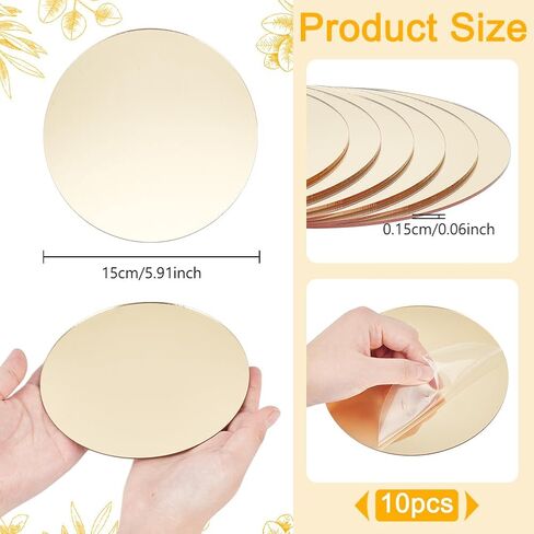 NBEADS 10 Pcs Acrylic Round Mirrors, Gold Round Mirror Centerpieces for Tables Non Glass Mirror Plate Mirror Candle Plates for Crafts, Wedding, Party, Wall Decorations, 5.9inch in Diameter in Saudi Arabia