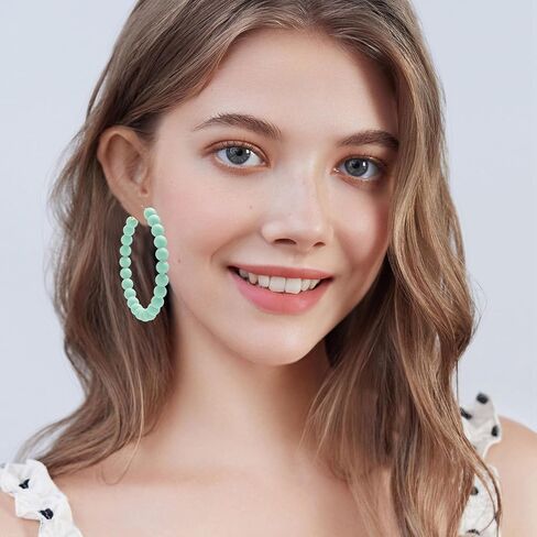 Colorful Vintage Large Circle Hoop Earrings for Women 80s 90s Neon Acrylic Round Beads Earring Minimalist Geometric Party Jewelry in Saudi Arabia