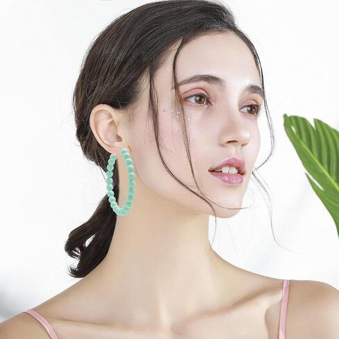 Colorful Vintage Large Circle Hoop Earrings for Women 80s 90s Neon Acrylic Round Beads Earring Minimalist Geometric Party Jewelry in Saudi Arabia