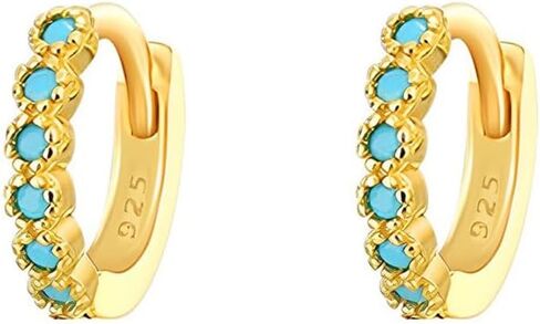 Dainty Turquoise Gold Plated Beaded Sleeper Small Hoop Earrings for Women Cartilage Sterling Silver Post Tiny Little Huggie Cuff Hoops Minimalist Piercing Hooped Hypoallergenic Fashion Jewelry Gifts Daughter Her Christmas in Saudi Arabia