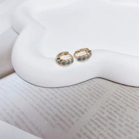 Dainty Turquoise Gold Plated Beaded Sleeper Small Hoop Earrings for Women Cartilage Sterling Silver Post Tiny Little Huggie Cuff Hoops Minimalist Piercing Hooped Hypoallergenic Fashion Jewelry Gifts Daughter Her Christmas in Saudi Arabia