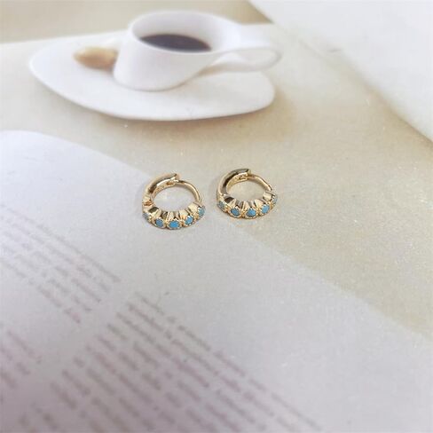 Dainty Turquoise Gold Plated Beaded Sleeper Small Hoop Earrings for Women Cartilage Sterling Silver Post Tiny Little Huggie Cuff Hoops Minimalist Piercing Hooped Hypoallergenic Fashion Jewelry Gifts Daughter Her Christmas in Saudi Arabia