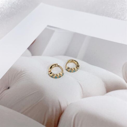 Dainty Turquoise Gold Plated Beaded Sleeper Small Hoop Earrings for Women Cartilage Sterling Silver Post Tiny Little Huggie Cuff Hoops Minimalist Piercing Hooped Hypoallergenic Fashion Jewelry Gifts Daughter Her Christmas in Saudi Arabia