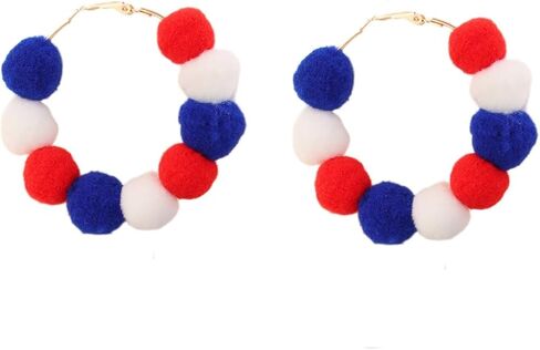 Glitter Independence Day Hoop Earrings for Women 4th of July Red White Blue American Flag Star Circle Earrings Patriotic Festive Fashion Charm Holiday Jewelry in Saudi Arabia