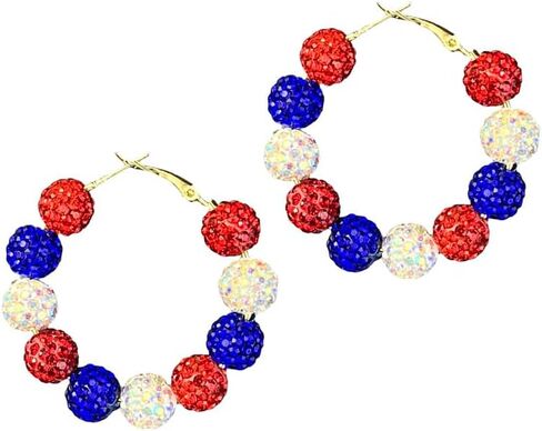 Glitter Independence Day Hoop Earrings for Women 4th of July Red White Blue American Flag Star Circle Earrings Patriotic Festive Fashion Charm Holiday Jewelry in Saudi Arabia