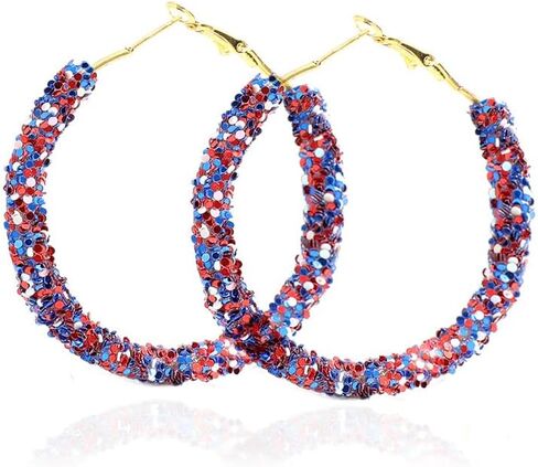 Glitter Independence Day Hoop Earrings for Women 4th of July Red White Blue American Flag Star Circle Earrings Patriotic Festive Fashion Charm Holiday Jewelry in Saudi Arabia
