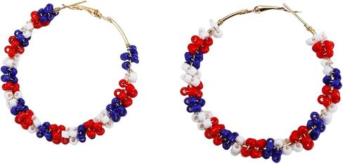 Glitter Independence Day Hoop Earrings for Women 4th of July Red White Blue American Flag Star Circle Earrings Patriotic Festive Fashion Charm Holiday Jewelry in Saudi Arabia