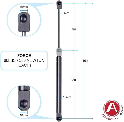 Addison Industries Heavy Duty 15 Inch (15"), 80 LBS (356 Newton) Force Each, Set of 2, Gas Strut Gas Spring Lift Support, Featuring Extra Wide 18 mm Tube / 8 mm Rod, Ideal for RV Motorhome in Saudi Arabia