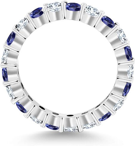 Gem Stone King 1.40 Cttw Round Blue Created Sapphire Eternity Band Ring for Women | 925 Sterling Silver | Gemstone Birthstone | Round 3MM | Available In Size 5, 6, 7, 8, 9 in Saudi Arabia