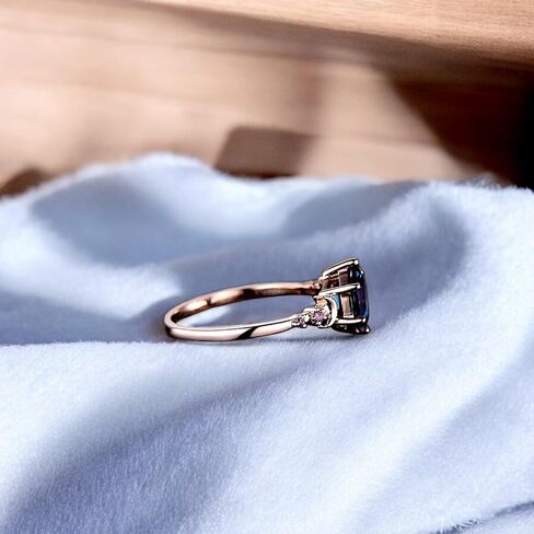 Alexandrite Engagement Ring for Women - Hexagon Cut Alexandrite with Amethyst Accents - Rose Gold Plated Celestial Moon & Star Ring - Vintage Handmade Jewelry Gift for Anniversary, Birthday, Wedding in Saudi Arabia