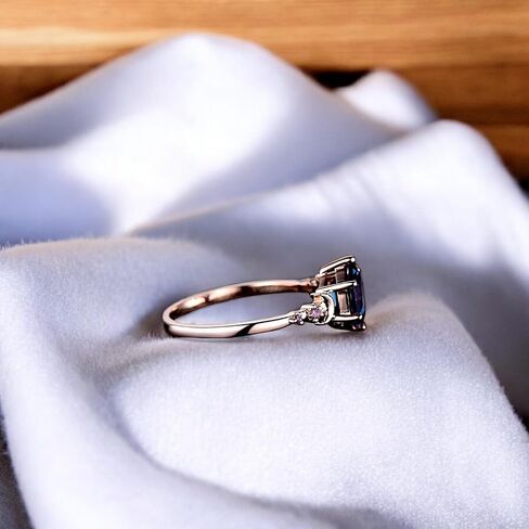 Alexandrite Engagement Ring for Women - Hexagon Cut Alexandrite with Amethyst Accents - Rose Gold Plated Celestial Moon & Star Ring - Vintage Handmade Jewelry Gift for Anniversary, Birthday, Wedding in Saudi Arabia
