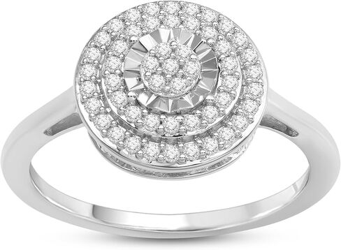 Jewelili Sterling Silver Double Halo Round and Heart Engagement Ring for Women | 1/4 CTTW Natural White Round Diamonds | Luxury Jewelry Gift for Her | Gift Box Included in Saudi Arabia