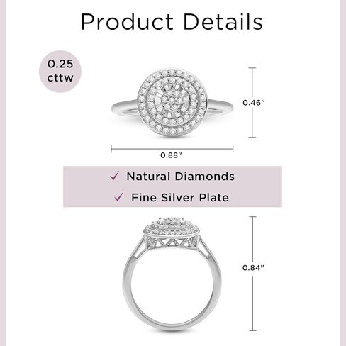 Jewelili Sterling Silver Double Halo Round and Heart Engagement Ring for Women | 1/4 CTTW Natural White Round Diamonds | Luxury Jewelry Gift for Her | Gift Box Included in Saudi Arabia
