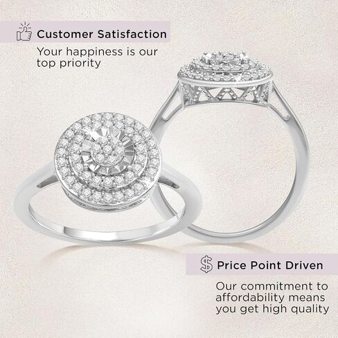 Jewelili Sterling Silver Double Halo Round and Heart Engagement Ring for Women | 1/4 CTTW Natural White Round Diamonds | Luxury Jewelry Gift for Her | Gift Box Included in Saudi Arabia