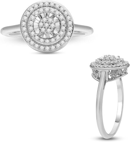 Jewelili Sterling Silver Double Halo Round and Heart Engagement Ring for Women | 1/4 CTTW Natural White Round Diamonds | Luxury Jewelry Gift for Her | Gift Box Included in Saudi Arabia