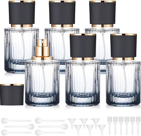 6 PCS 30 مل زجاجات كولونيا زجاجية فارغة قابلة لإعادة التعبئة الزجاج الأنيق العطور فارغة زجاجات رذاذ الزخرفة مجموعة للرجال نساء مجموعة العطور الموزع المحمولة (الأسود) in Kuwait