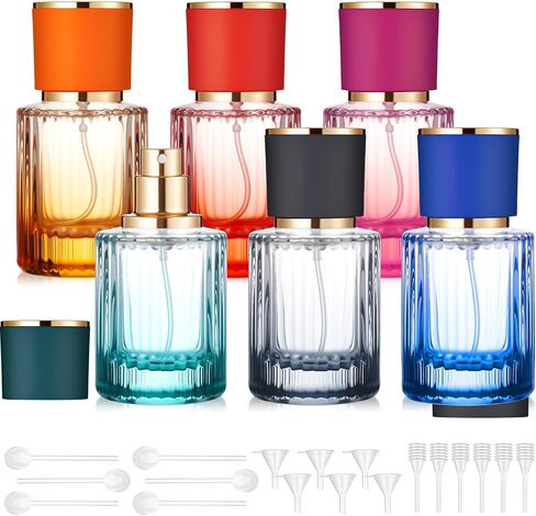 6 PCS 30 مل زجاجات كولونيا زجاجية فارغة قابلة لإعادة التعبئة الزجاج الأنيق العطور فارغة زجاجات رذاذ الزخرفة مجموعة للرجال نساء مجموعة العطور الموزع المحمولة (الأسود) in Kuwait