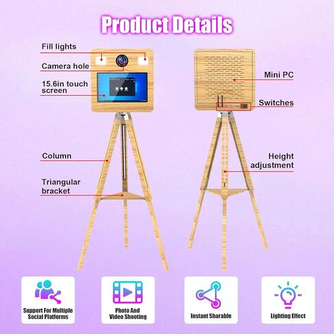 كشك صور المرآة مع علبة الطيران ، تفاعلية 15.6 "شاشة تعمل باللمس DSLR Mirror Photo Booth App App Remote Control RGB Light for Events حفلات زفاف (15.6in Photobooth+Camera+Printer) in Kuwait