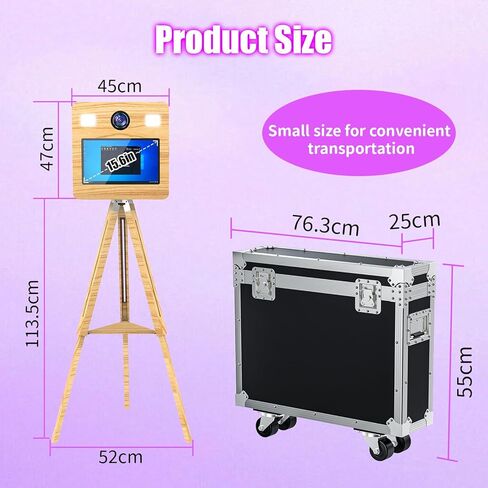 كشك صور المرآة مع علبة الطيران ، تفاعلية 15.6 "شاشة تعمل باللمس DSLR Mirror Photo Booth App App Remote Control RGB Light for Events حفلات زفاف (15.6in Photobooth+Camera+Printer) in Kuwait