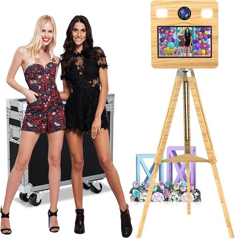 كشك صور المرآة مع علبة الطيران ، تفاعلية 15.6 "شاشة تعمل باللمس DSLR Mirror Photo Booth App App Remote Control RGB Light for Events حفلات زفاف (15.6in Photobooth+Camera+Printer) in Kuwait