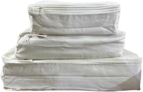 Packing Cubes Bag Pure Canvas Travel Organizers with Durable YKK Zippers for Clothes, Shoes & Luggage Storage (Set of 3 (1 Small, 1 Medium, 1 Large), Off-White) in Kuwait