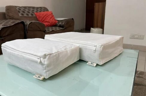 Packing Cubes Bag Pure Canvas Travel Organizers with Durable YKK Zippers for Clothes, Shoes & Luggage Storage (Set of 3 (1 Small, 1 Medium, 1 Large), Off-White) in Kuwait