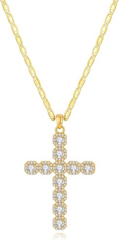 Cross Faith Pendant Necklaces for Women Trendy Gold Chain Cross Necklace Shiny Rhinestones Gold Charm Necklace Fashion Minimalist Faith Jewelry in Kuwait