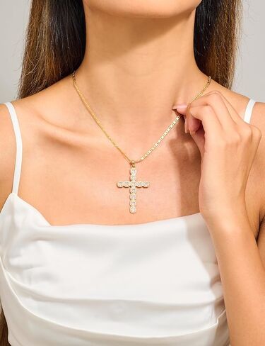 Cross Faith Pendant Necklaces for Women Trendy Gold Chain Cross Necklace Shiny Rhinestones Gold Charm Necklace Fashion Minimalist Faith Jewelry in Kuwait