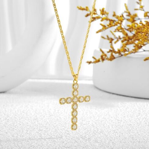Cross Faith Pendant Necklaces for Women Trendy Gold Chain Cross Necklace Shiny Rhinestones Gold Charm Necklace Fashion Minimalist Faith Jewelry in Kuwait
