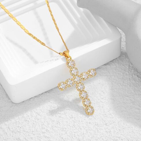 Cross Faith Pendant Necklaces for Women Trendy Gold Chain Cross Necklace Shiny Rhinestones Gold Charm Necklace Fashion Minimalist Faith Jewelry in Kuwait