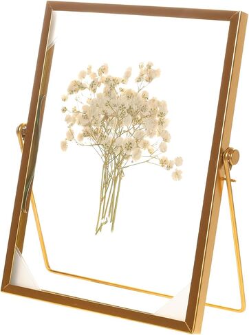 Fumwase Elegant Gold Floating Picture Frame Tabletop Artwork Photo Frames Glass Picture Frame for Dried Flowers Tiny Pressed Flowers Vintage Style and Real Glass Photo Frame (Gold, 6 x 6) in Saudi Arabia