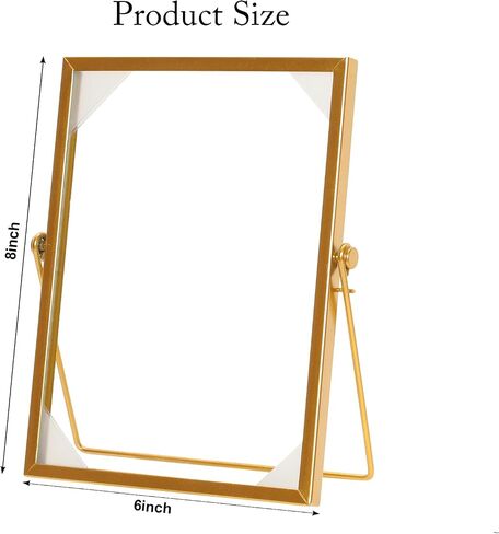 Fumwase Elegant Gold Floating Picture Frame Tabletop Artwork Photo Frames Glass Picture Frame for Dried Flowers Tiny Pressed Flowers Vintage Style and Real Glass Photo Frame (Gold, 6 x 6) in Saudi Arabia