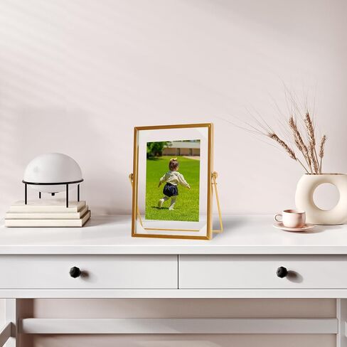 Fumwase Elegant Gold Floating Picture Frame Tabletop Artwork Photo Frames Glass Picture Frame for Dried Flowers Tiny Pressed Flowers Vintage Style and Real Glass Photo Frame (Gold, 6 x 6) in Saudi Arabia