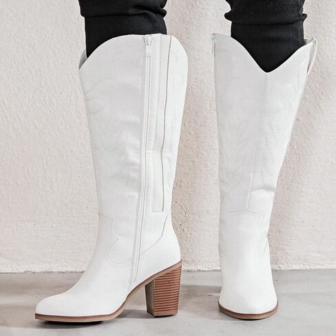 Luoika النسائية الإضافية العجل العجل رعاة البقر الركبتين عالية الأحذية ， عرض واسعة راعية البقر حذاء مكتنزة كعب مضخة زائد الحجم الغرب طويل القامة. in Kuwait