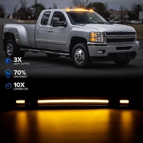 LED Cab Roof Marker Lights Compatible with Silverado Sierra 1500 2007-2010/ Silverado Sierra 2500HD 3500HD 2007-2014, Top Cab Clearance Lights for Trucks, Amber Light + Clear Len in Saudi Arabia