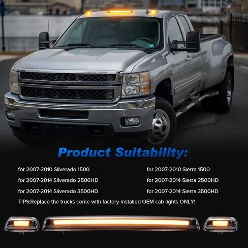 LED Cab Roof Marker Lights Compatible with Silverado Sierra 1500 2007-2010/ Silverado Sierra 2500HD 3500HD 2007-2014, Top Cab Clearance Lights for Trucks, Amber Light + Clear Len in Saudi Arabia