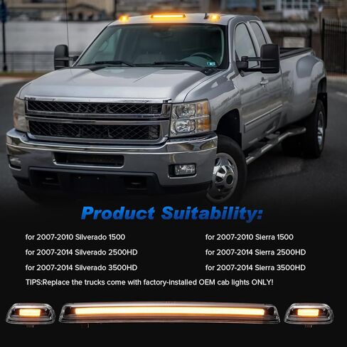 LED Cab Roof Marker Lights Compatible with Silverado Sierra 1500 2007-2010/ Silverado Sierra 2500HD 3500HD 2007-2014, Top Cab Clearance Lights for Trucks, Amber Light + Clear Len in Saudi Arabia
