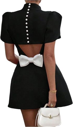 SOLY HUX Women's Mini Dress Cut Out Bow Mock Neck Puff Short Sleeve A Line Party Dresses in Saudi Arabia