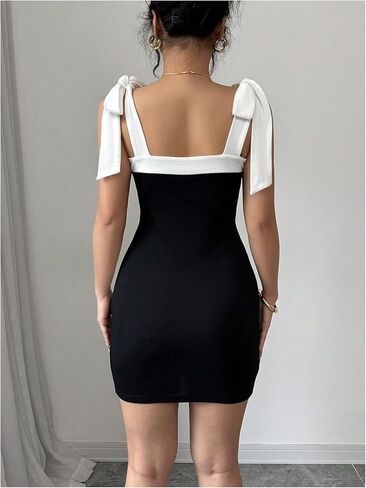 GORGLITTER Women's Bow Bodycon Mini Dress Tie Shoulder Color Block Sleeveless Short Dresses Summer Vacation 2025 in Kuwait