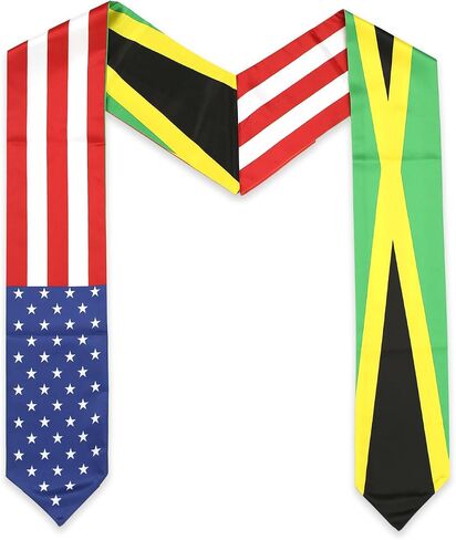 USA And Jamaica Flag Graduation Stole, Satin Embroidery Graduation Sash for International Students, 72 Inch Length. in Saudi Arabia