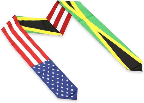 USA And Jamaica Flag Graduation Stole, Satin Embroidery Graduation Sash for International Students, 72 Inch Length. in Saudi Arabia